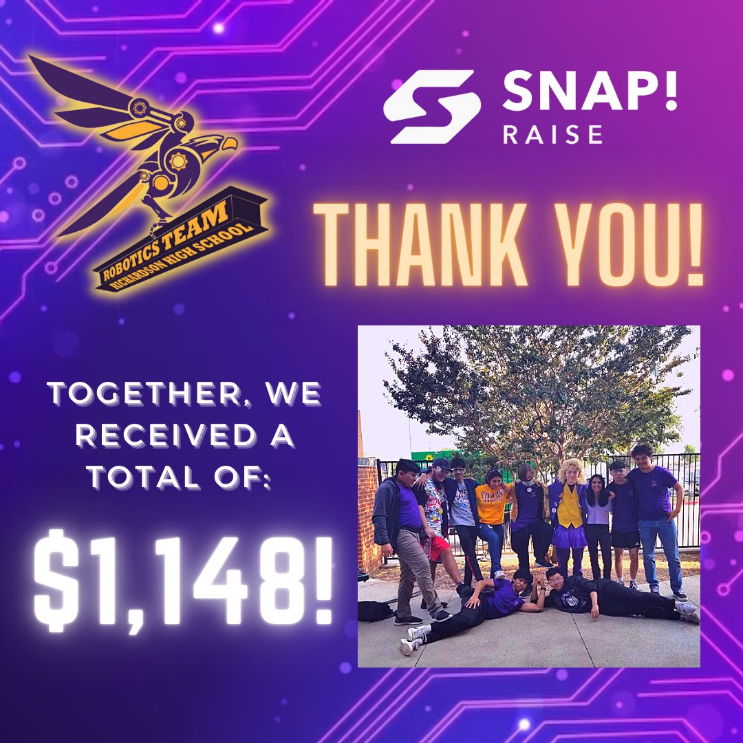 Thank you for these wonderful donations! We appreciate the money that we received. This will help us reach our goal to fund our competitions.