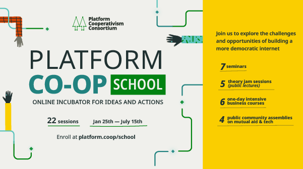 RedRootArtists's tweet photo. Last chance to join the Platform Co-op School! 45 organizations from 24 countries coming together to learn about fair digital platforms. 22 sessions from Jan 25th to July 15th. Enroll by Feb 12th! https://t.co/o5G2YHQgIp 
#PlatformCoop #Coops https://t.co/8anjOjBc2Q