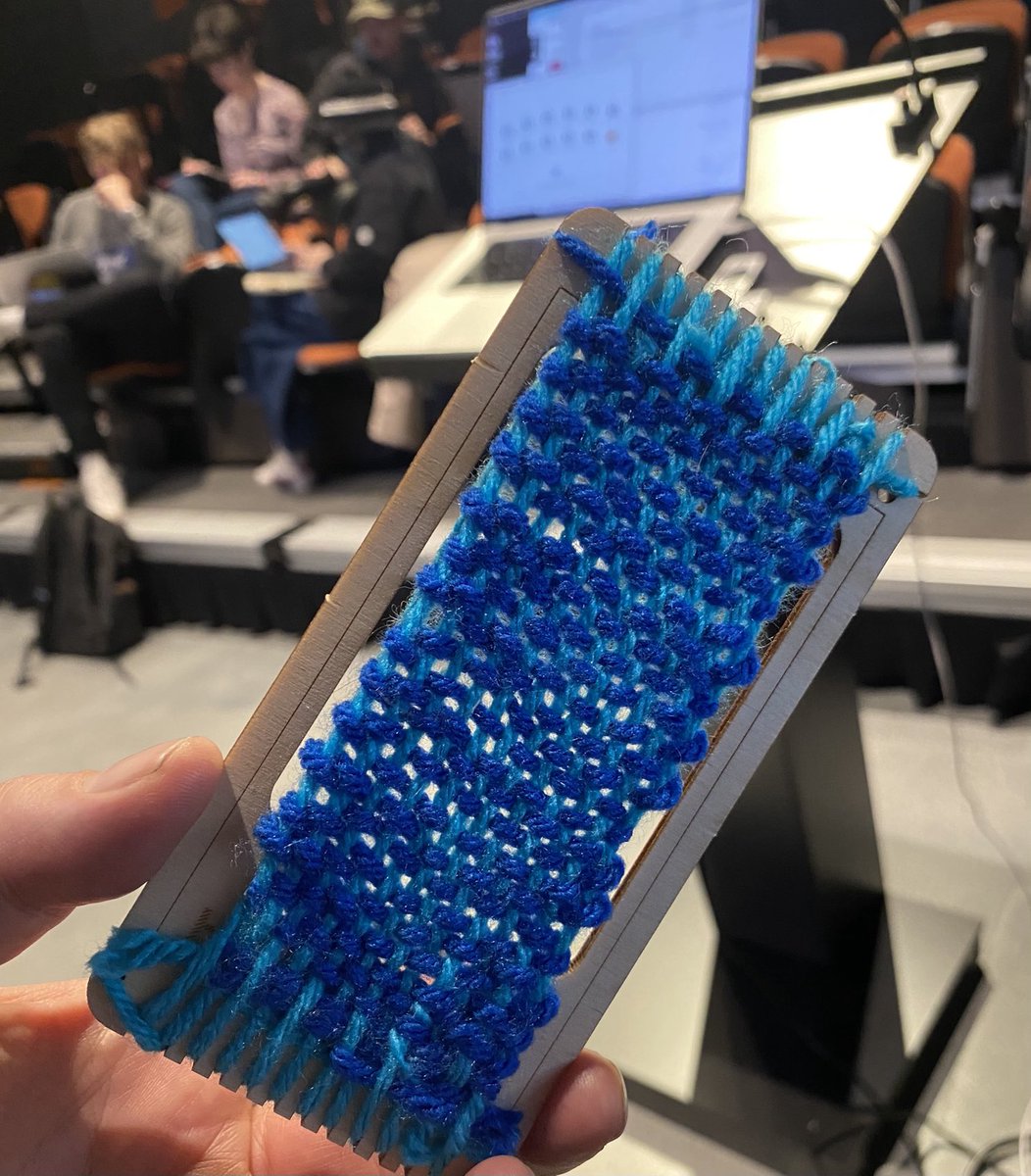 jimfinn's tweet photo. Two firsts @PrattInstitute today: taught a class (partly) in a mask. And got my first textile assignment back (thanks to #helloloom for the kit) https://t.co/HDLkg4jZNB