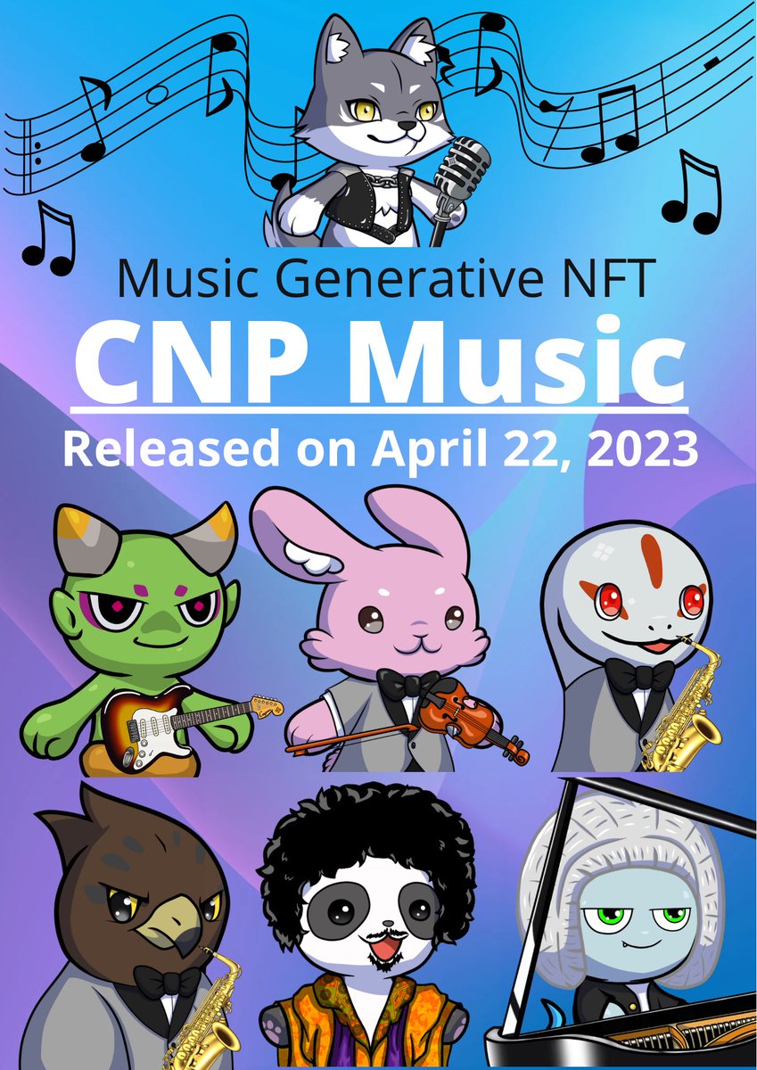 CNPM_official's tweet photo. Music Generative NFT
✨CNP Music✨

Both music and illustrations are generative art♬

🎸Ethereum chain
🎸released on April 22(JST)
🎸number of issues is 10,000

Founder is Web3 musician “Mt. Blue”
@ssssyyyyuuuu 

Illustration team leader is “MATe-RIYA”
@MATe_RIYA_NFT

#CNPM ♬ https://t.co/AcHY00n7vn