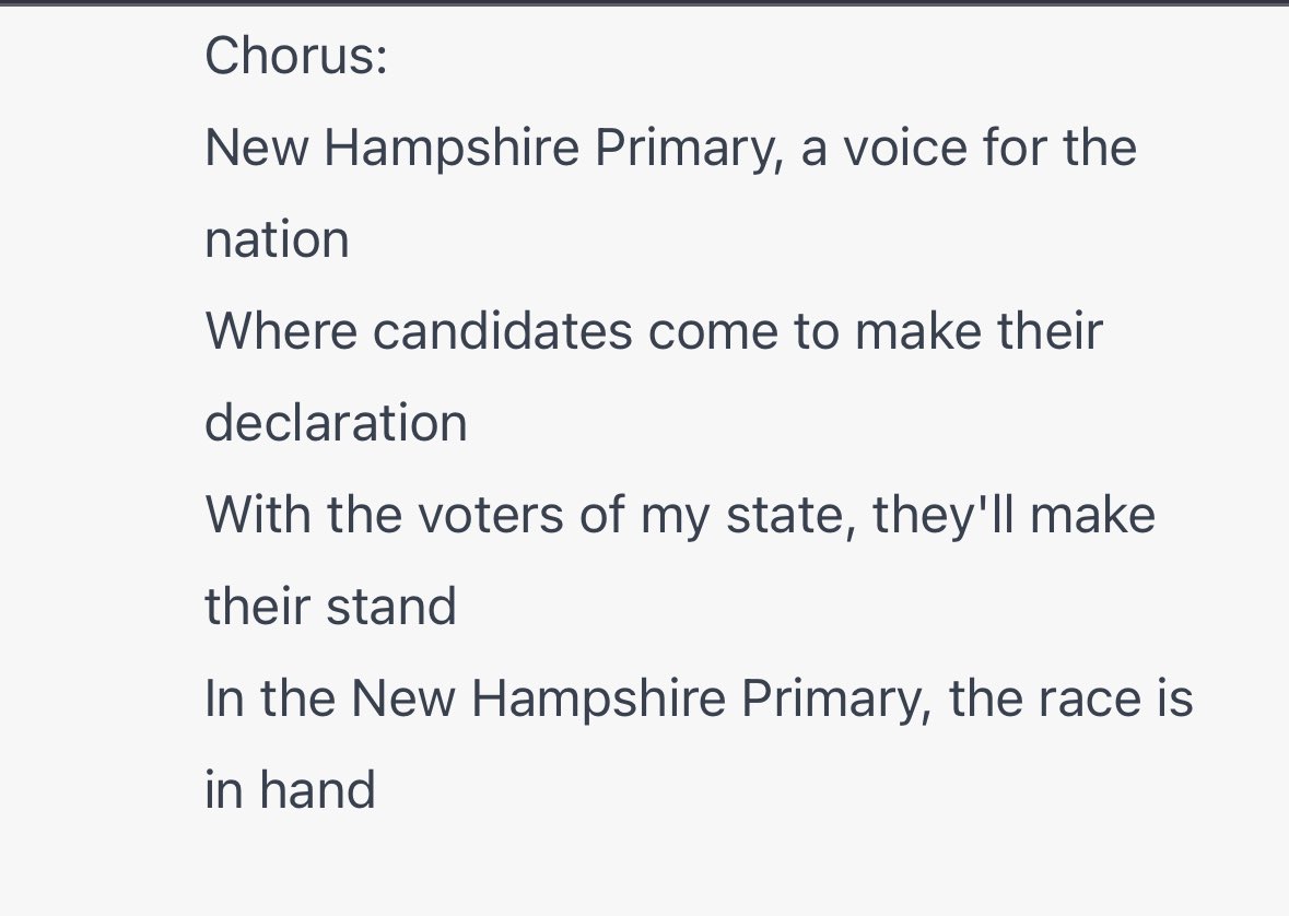 hramer's tweet photo. I asked ChatGPT to write a song about the New Hampshire primary. #FITN #nhpolitics https://t.co/U6jDCpsgym