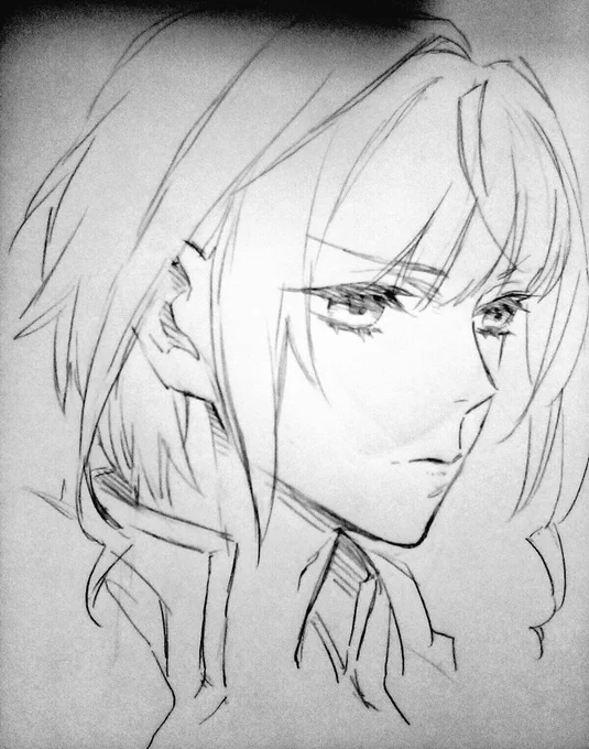 顔の真ん中に失敗した輪郭の筆圧が残ってしまったので失敗です。アナログ絵描きの不覚。 