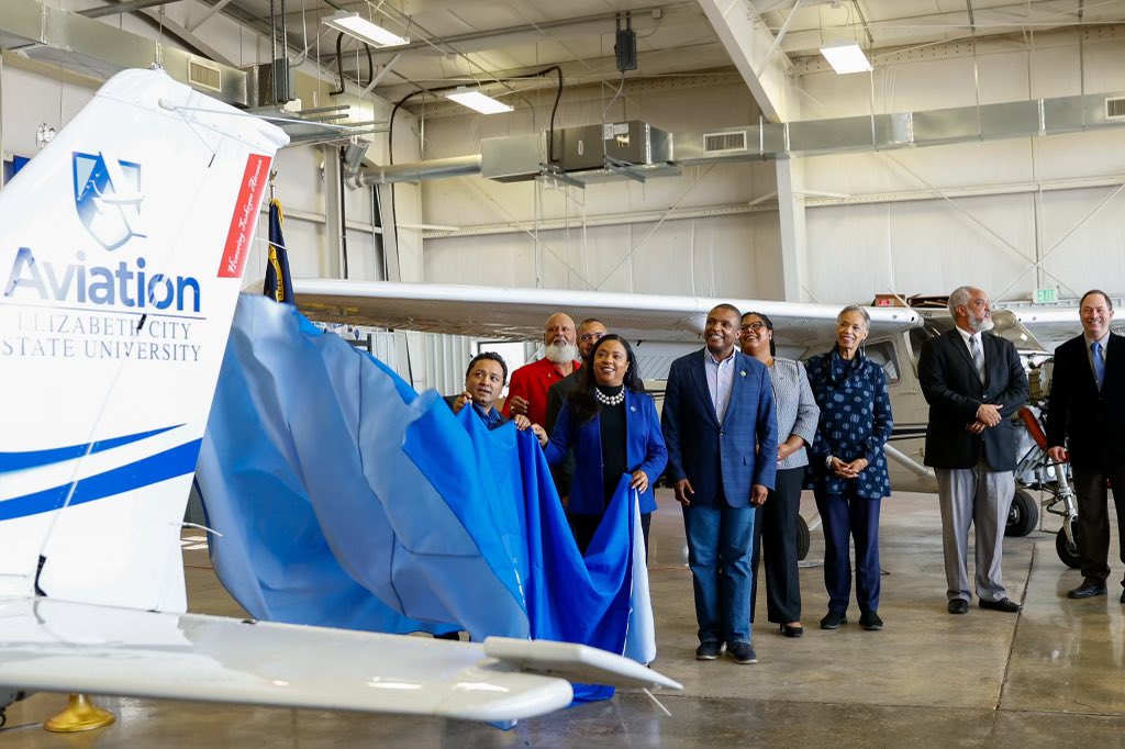 ECSU's tweet photo. #ICYMI⬇️

 Check out the recap of today’s unveiling of the @ECSU_Aviation rebranding ceremony!

 #VikingsTakeFlight #ECSU https://t.co/x68tegXvrq