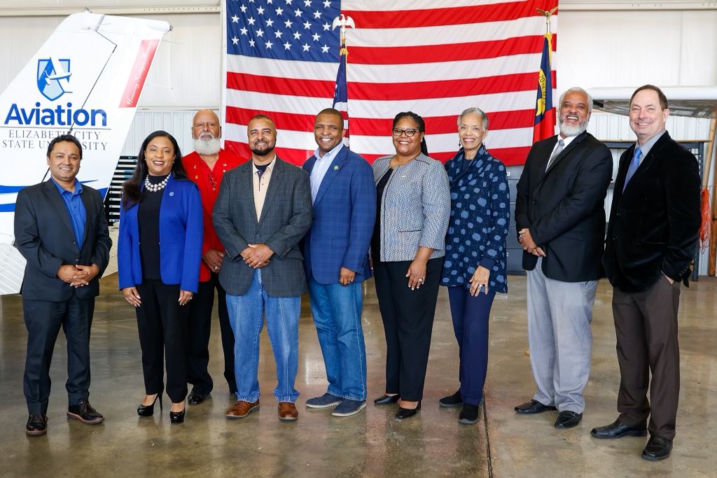 ECSU's tweet photo. #ICYMI⬇️

 Check out the recap of today’s unveiling of the @ECSU_Aviation rebranding ceremony!

 #VikingsTakeFlight #ECSU https://t.co/x68tegXvrq
