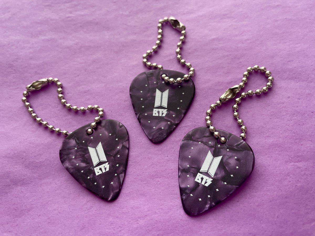 BTS GUITAR PICK KEYCHAINS. GET 'EM WHILE THEY'RE HOT