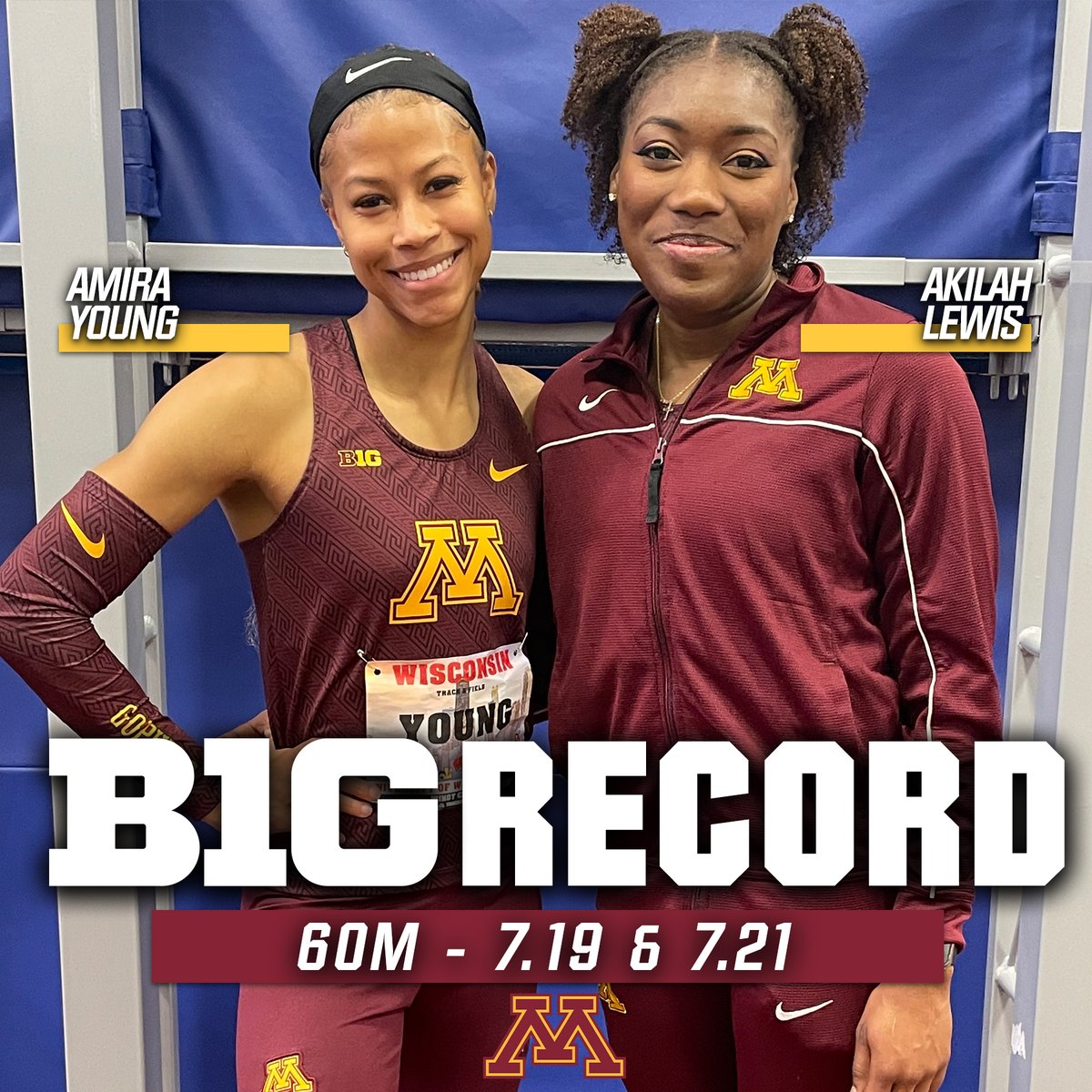 GopherCCTF's tweet photo. According to our research... @amiraaa_y ust set a new @bigten 60m record while @speedysmiley is now tied for No. 2 all-time! #ncaaTF 

(Big Ten records in 🧵 below): https://t.co/H3DJ0qYlO5