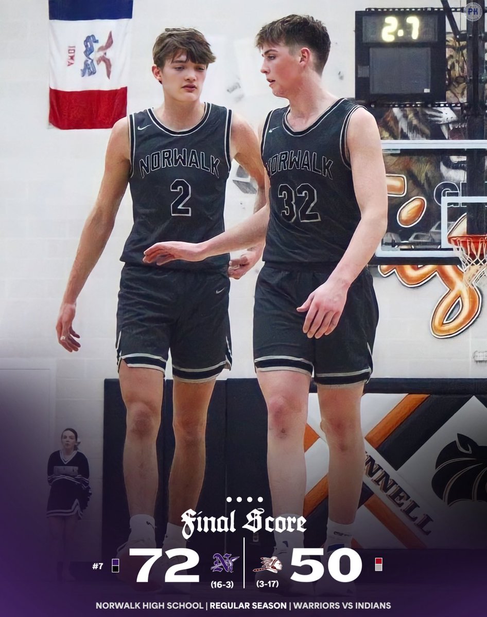 𝙁𝙄𝙉𝘼𝙇 𝙎𝘾𝙊𝙍𝙀

#7 Norwalk defeats Oskaloosa in a blowout on Senior Night 🔥

The Warriors improve to 16-3 👀

📸: <a href="/_tjb22pics_/">Treyton Barber</a> 
Score via: Norwalk Warrior Productions