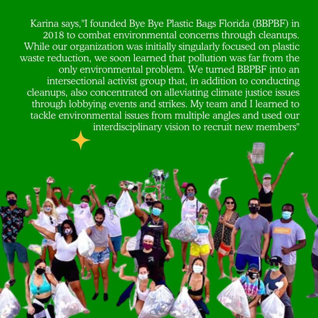 fromthebowseat's tweet image. #FutureBlue🎇: Meet 2023's 1st Future Blue Grant fellow🌊Karina #MakingWavesForClimate from Florida through Bye Bye Platic Bags. She hopes to engage at least 1,000 cleanup attendees in their multi-day clean-up event and remove over 1 ton of plastic waste through this initiative.