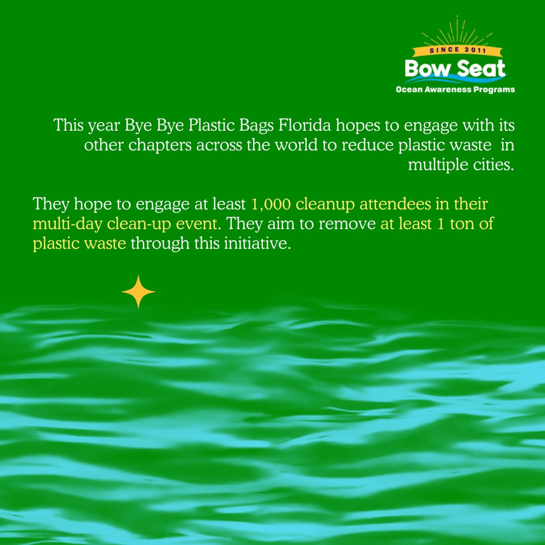 fromthebowseat's tweet image. #FutureBlue🎇: Meet 2023's 1st Future Blue Grant fellow🌊Karina #MakingWavesForClimate from Florida through Bye Bye Platic Bags. She hopes to engage at least 1,000 cleanup attendees in their multi-day clean-up event and remove over 1 ton of plastic waste through this initiative.