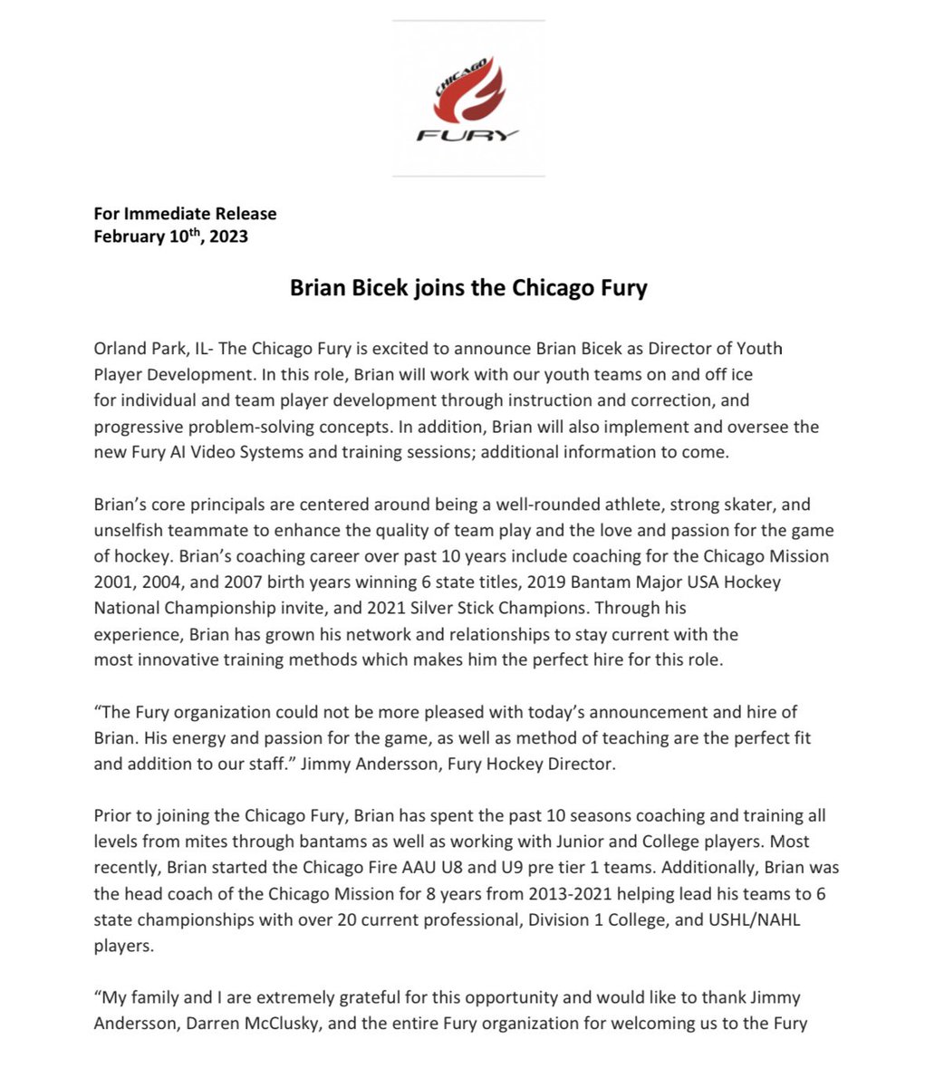 We are extremely excited to announce the newest member of our staff, Brian Bicek! The full press release can be found through the link in our bio.