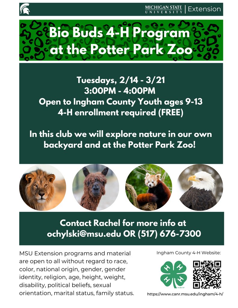 Potter Park Zoo on Twitter "Join us for a Bio buds 4H program and