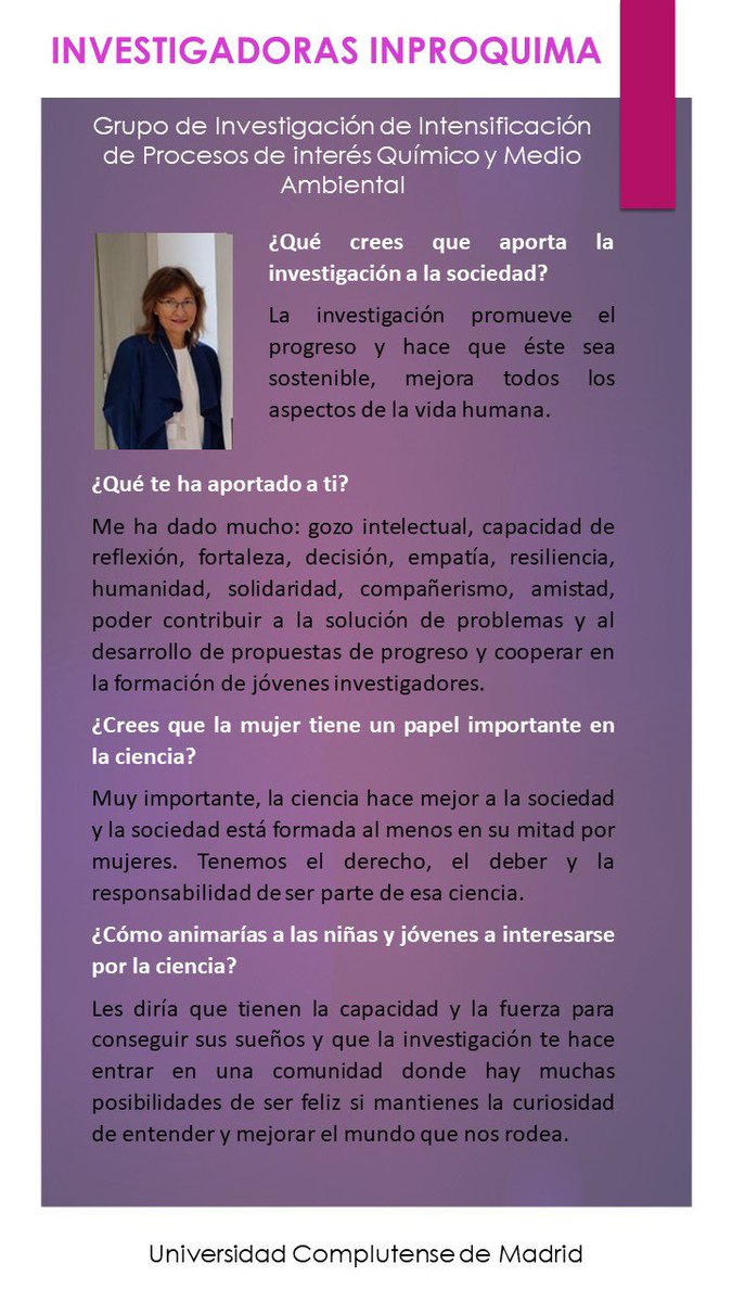 inproquima_ucm's tweet photo. En @inproquima_ucm entrevistamos a nuestras investigadoras con motivo del #DiaMujeryNinaCiencia #WomenInScienceDay 👇🏻👇🏻 https://t.co/rDX9yfPqk2