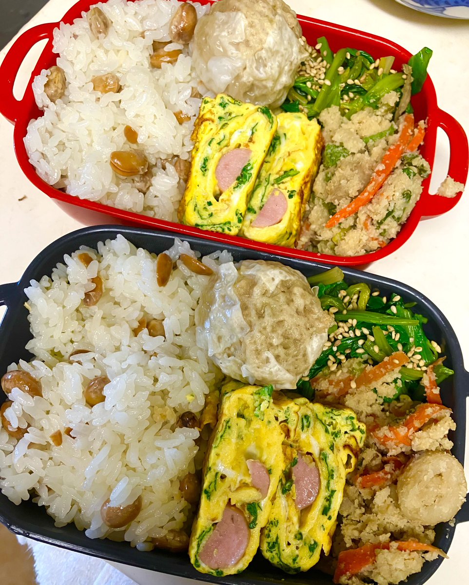 「地味弁より愛を込めておからを炊いたものほうれん草ナムルパセバタウィンナー卵焼き陳」|白川ラボのイラスト