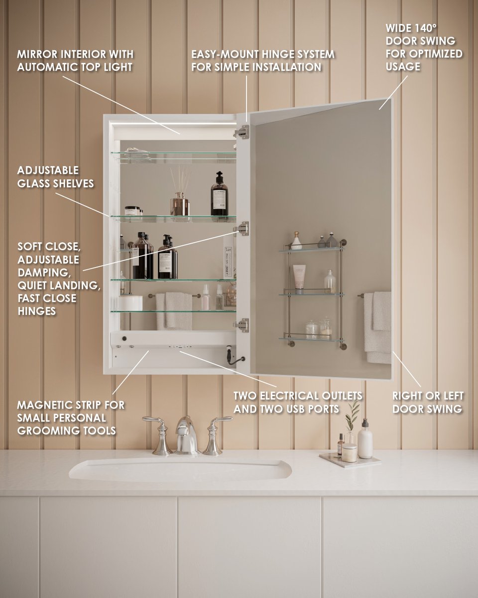 We have the luxurious details covered...

New features include forward-facing task LED lighting, superior mirror quality, mirrored interior with top light, integrated defogger, interior outlets and USB ports, and more! Learn more -> bit.ly/3lq3i3a