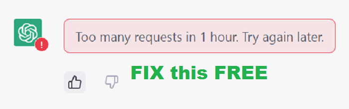 SalesMarketAI's tweet photo. FIX ChatGPT “Too Many Requests in 1 Hour. Try again later.” 🆓  Bypass this pesky notice for free

👉 read how easy it is https://t.co/rk3b2exjC3 👍

#ChatGPT  #ArtificialIntelligence #AI #Google #Bard  #Cheats #Chat #ChatBots #OpenAI #OpenAIChatGPT #OpenAIChat #Fix #AIwriting https://t.co/rbDfkHgf9F
