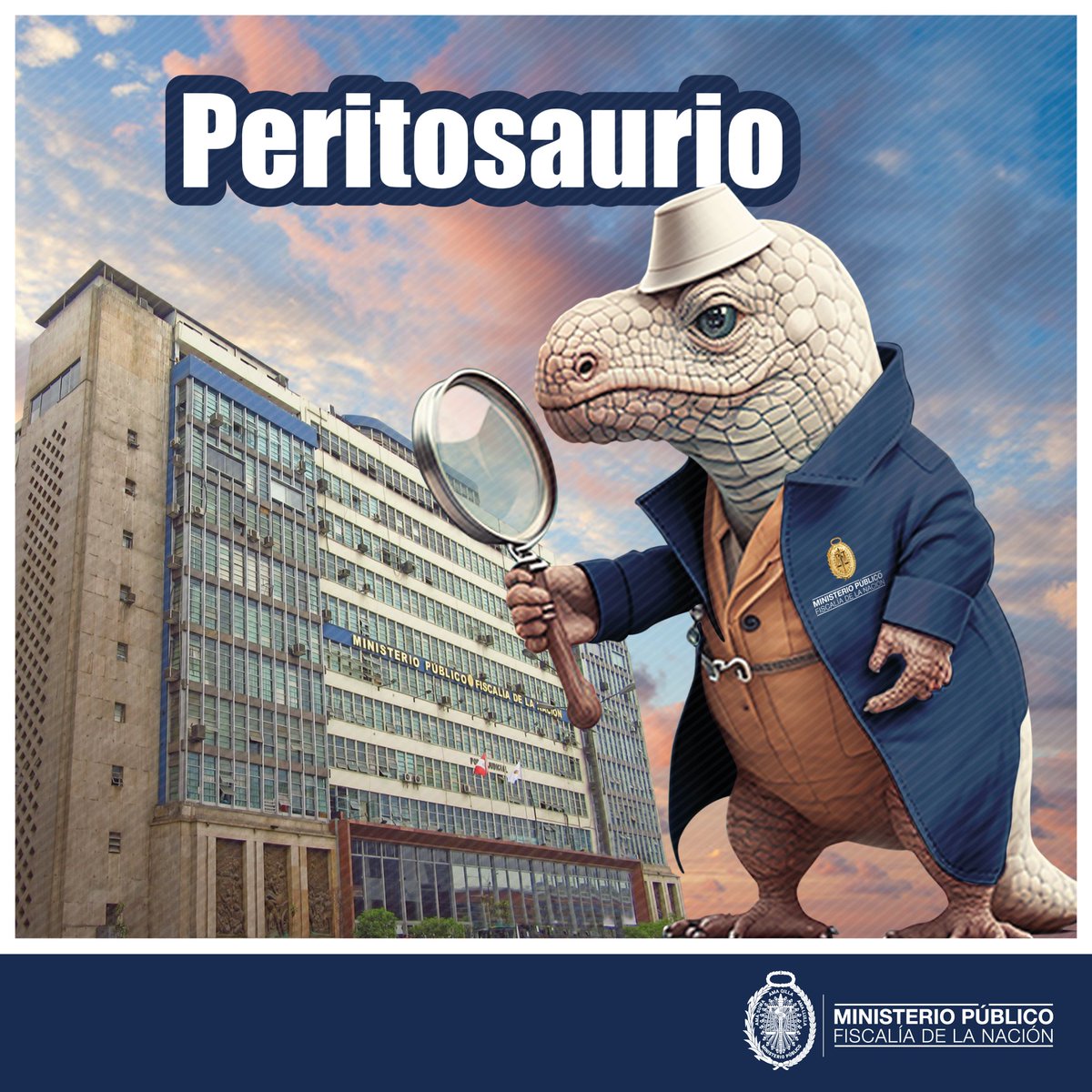 FiscaliaPeru's tweet photo. ⚠#Alto ahí:
¿Ya conoces a una de las especies más audaces del #MinisterioPúblico? 
Te presentamos al #Peritosaurio🦖, un profesional altamente calificado que con sus conocimientos y experiencia ayudan a los fiscales a llegar a la verdad, trabajando con #OrdenFirmezayCeleridad. https://t.co/mhNfswZVKK