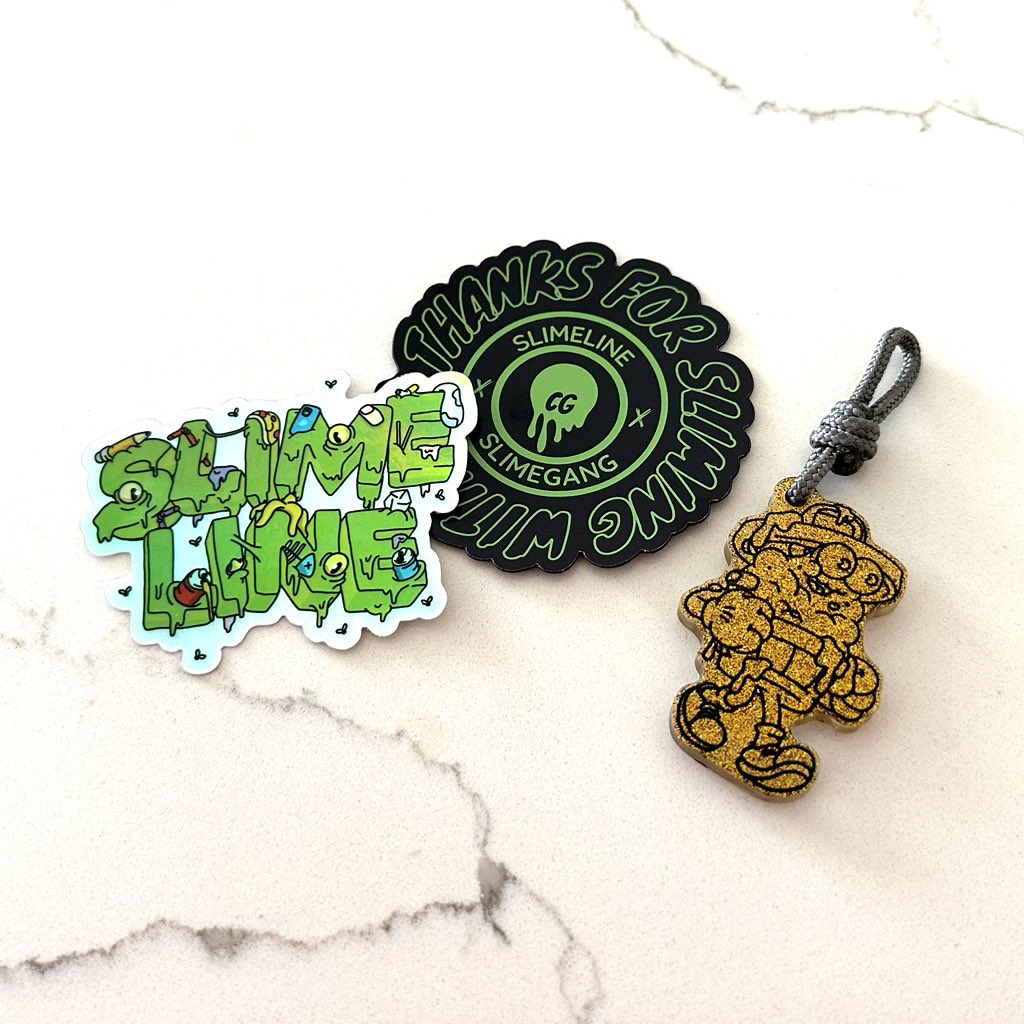 heyitsnemo_'s tweet photo. We’re ready to sticker bomb our locker at Garbage University! Got these #slimeline stickers from @TheSlimeReaper, keychain from another IF holder 🟢🗑️ @garbagefriends @InvsbleFriends @invisibletmt https://t.co/iUTUZEdK0S