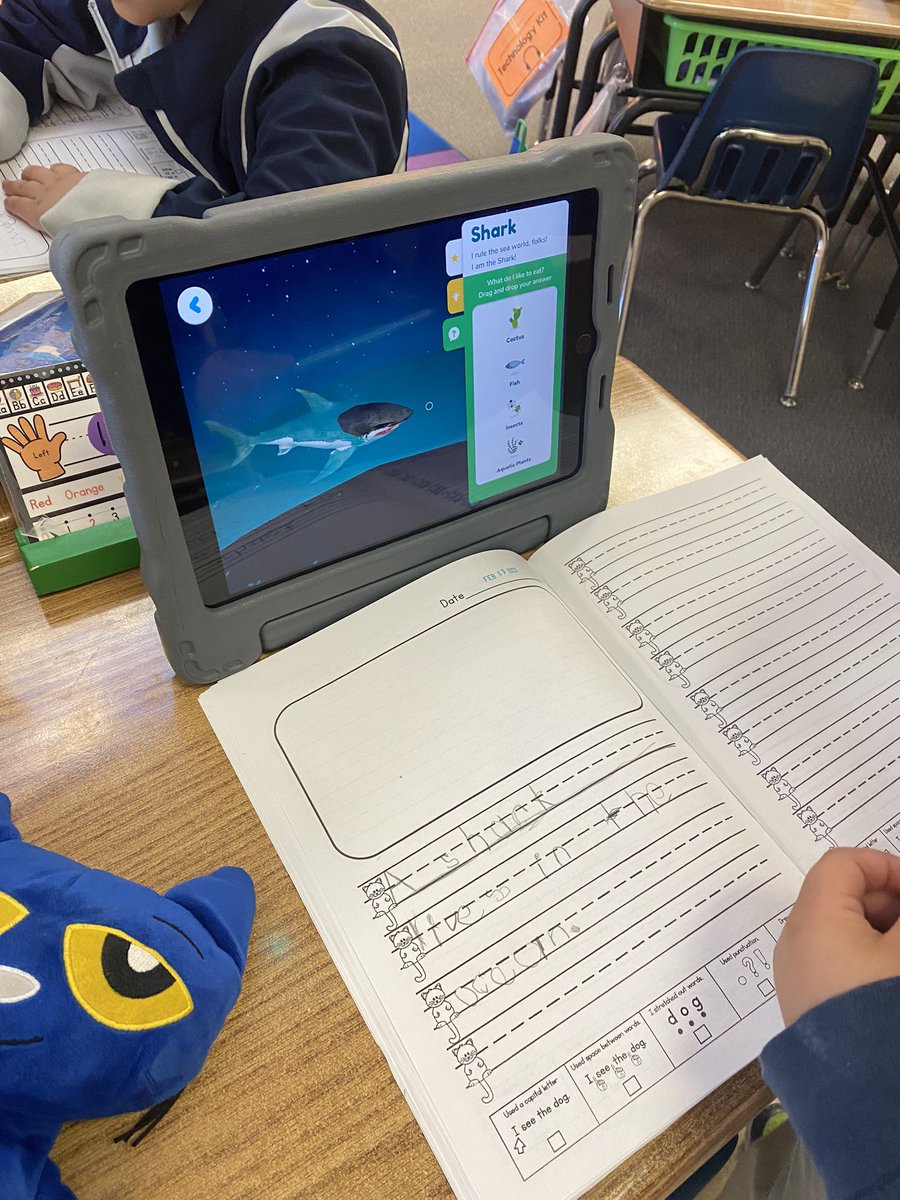 mrs_santore's tweet image. Using the Orboot by @PlayShifu makes research projects so simple for kindergarten! Look at our ocean animal writing! 🌊 🦈 🦭 🐙 #SpaghtIsGreat #KinderCrew