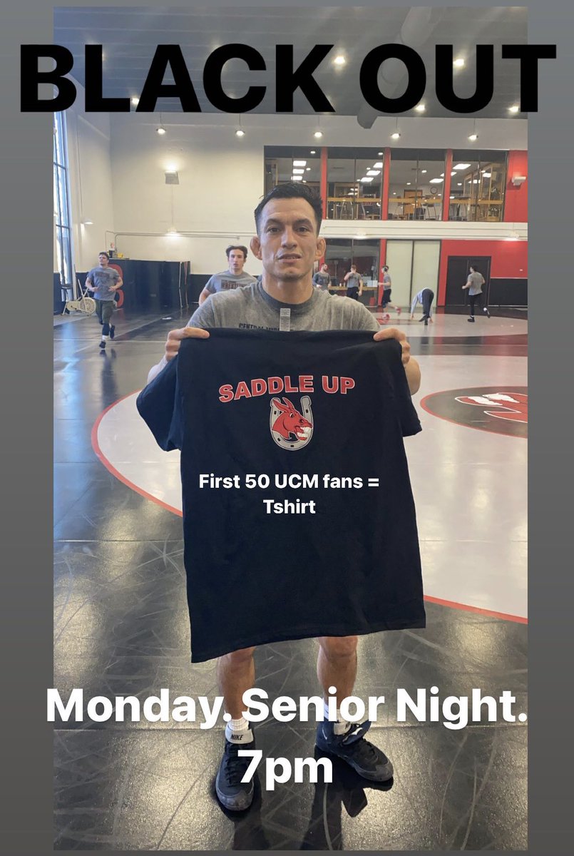 UCMwrestling's tweet photo. Monday, February 13, 7pm. Multipurpose building. 

Be there. 

First 50 get a free shirt 👀 https://t.co/7zO8EBlsse