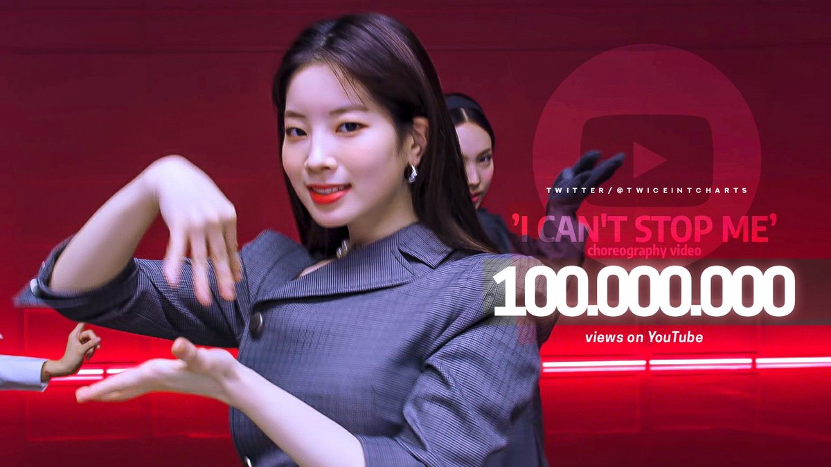 TWICEintcharts's tweet photo. .@JYPETWICE's "I CAN'T STOP ME" Choreography Video has now surpassed 100 million views on YouTube. It's their third dance video and 25th overall to achieve this milestone. https://t.co/6LnbE9zNtI