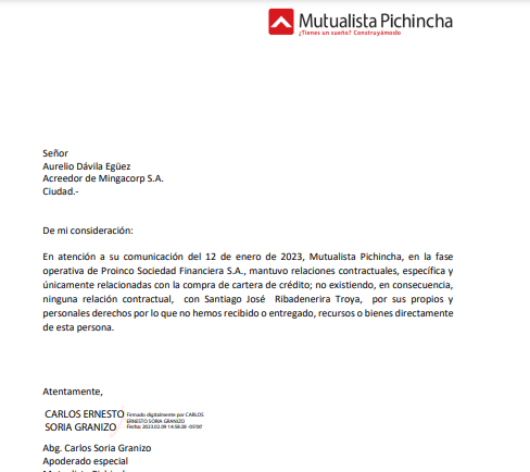 SolucionProinco's tweet photo. Comprobado. Mutualista Pichincha CERTIFICA que no entregó dineros a Ribadeneira, Ec. Albán basta de sus mentiras que nos perjudica a los acreedores. Renuncie a ser liquidador y entregue documentos y PRUEBAS que nos permita cobrar nuestros dineros. Todos a firmar contra Albán https://t.co/9hPjTLKziJ