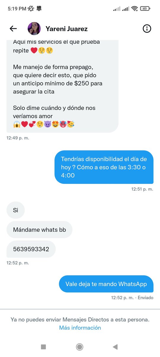 DanielC58660851's tweet photo. Hola a todos hago está publicación para que se cuiden de las estafas está tal "Yareni Juárez" @YareniJuarez69 era muy insistente en el grupo de @MexicanoLindo3  y decidí darle el voto de confianza, siempre alguien tiene que ser el aventurero que se arriesga con un perfil  nuevo https://t.co/75bjN2xyOh