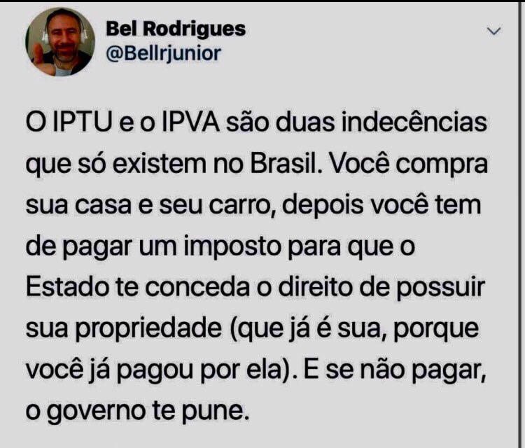 MachadoDarlon's tweet photo. ABSURDO 👌 E vamos ficar eternamente de braços cruzados?!
Todo ano pagar imposto sobre o que já é nosso ?! Isso não revolta vocês, não ?! https://t.co/AJu4UqqP9P