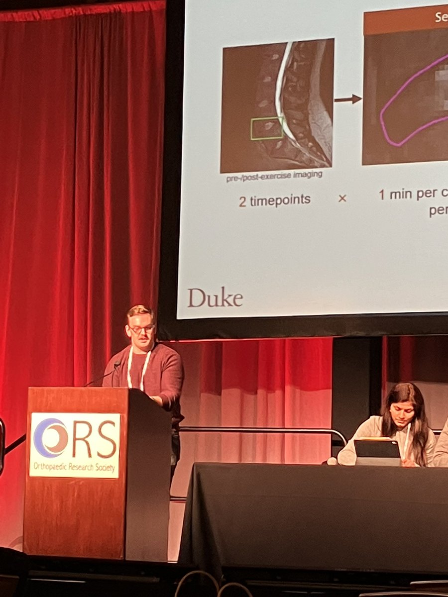 defratelab's tweet photo. Shout out to our rock star PhD Candidate, James Coppock, on his 2 minute poster teaser presentation…he’s discussing auto segmentation of the intervertebral disc! Way to go James! #spinescience #ORS2023 https://t.co/bhr7f62dkT