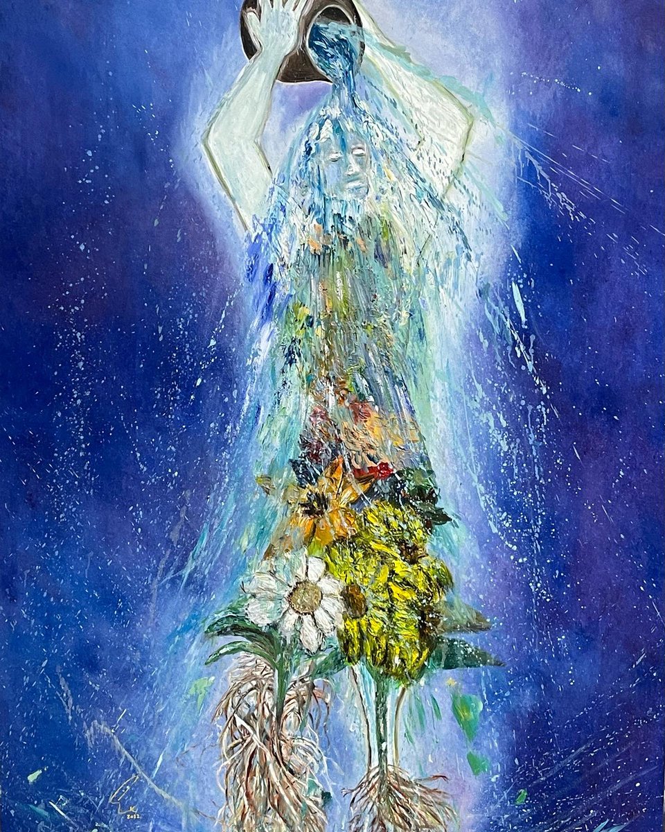 “Water the Flowers in My Soul” 
2022. 36” x 48” Oil on canvas. 
This painting celebrates the freedom of the soul, how it grows and develops into an entity bigger than love, bigger than religion, and bigger than life itself. 
#contemporaryart#artist#erickmotaart#art#oilpainting