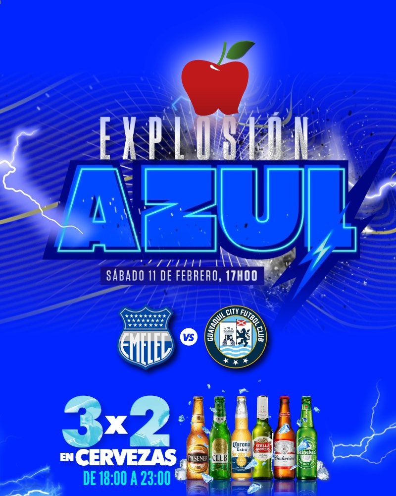 MotelesExtasis's tweet image. ¡Mañana pule el bombillo en Extasis! Ven grita la #explosiónazul desde las canchas de Extasis. Disfruta de nuestro 3x2 en cervezas de 18:00 a 23:00 🍻🍻
#Emelec #LigaPro #Futbol