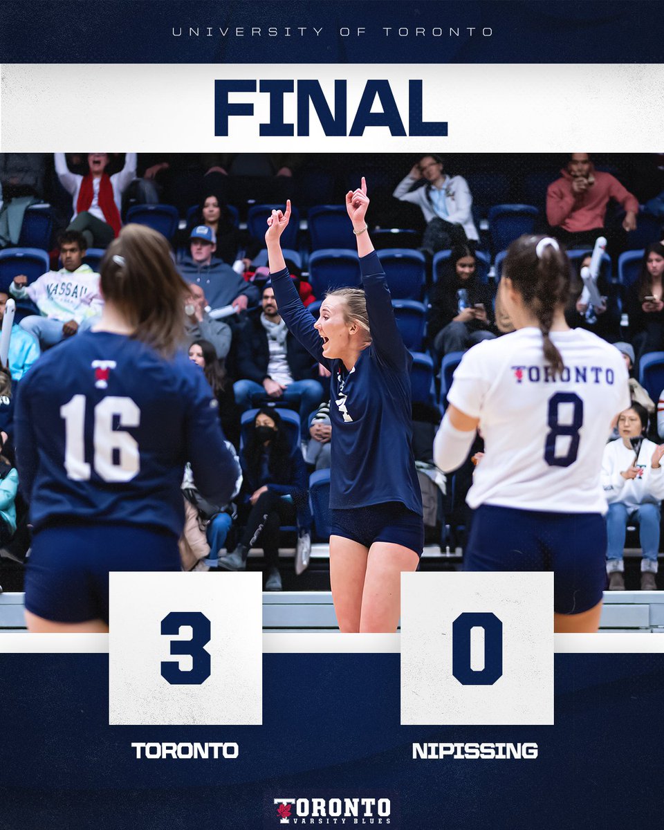<a href="/nulakers/">Nipissing Lakers</a> It's a sweep! 🤩

The Varsity Blues took down the Nipissing Lakers in three straight sets!

TOR 25 | NIP 19
FINAL | 3-0

WE ALL #BLEEDBLUE | #WeAreTogether