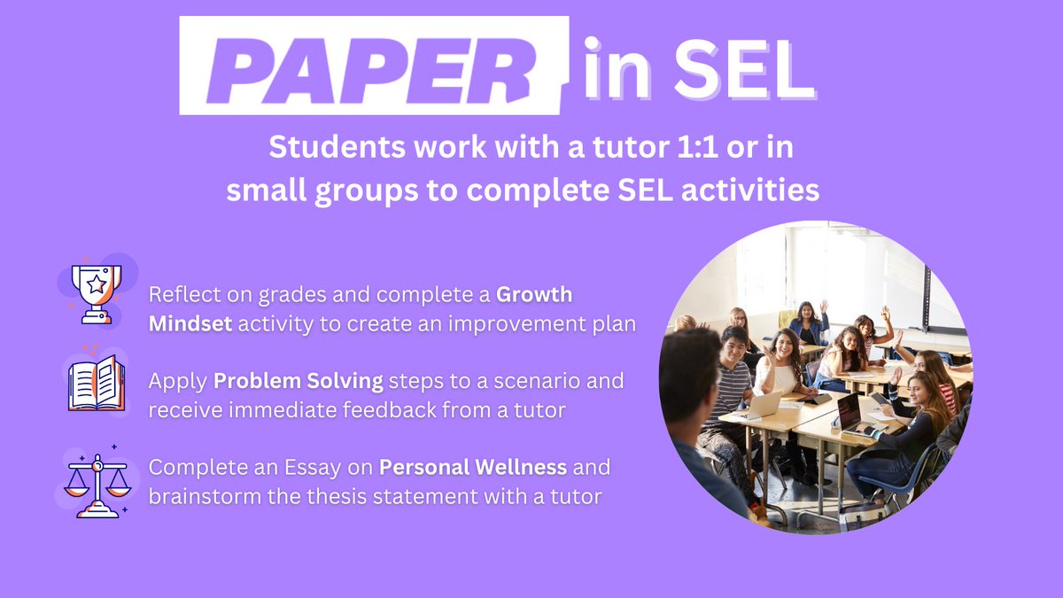 DevinAtPaper's tweet photo. Paper can provide support for SEL lessons! Working with a small group or class? Students can chat live with a Paper tutor to complete the activities! https://t.co/xJBypgIdg7