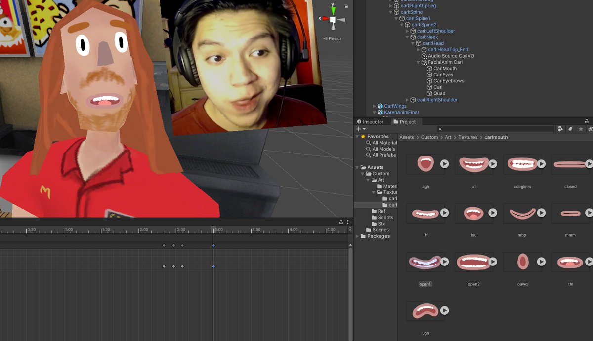StevenJHarmon1's tweet image. Lifehack #unitytip use the timeline with a reference video of you lipsyncing with the audio to basically just match the facial phoneme expressions for easy quick brainless animation. #unity3d and yes, I'd just use an Iphone for mocap if I had one.