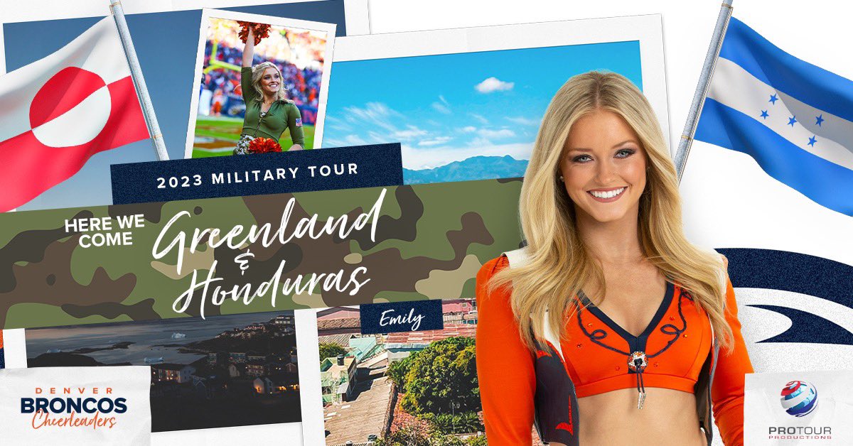 BroncosCheer's tweet photo. Greenland &amp; Honduras is #BroncosCountry — @DBC_Emily is on her way! 🧳✈️✨

#DBCandAFE | #ArmedForcesEnt | #ProTourProductions | #ProTourGreenland | #ProTourHonduras https://t.co/aCzbEZf6O6