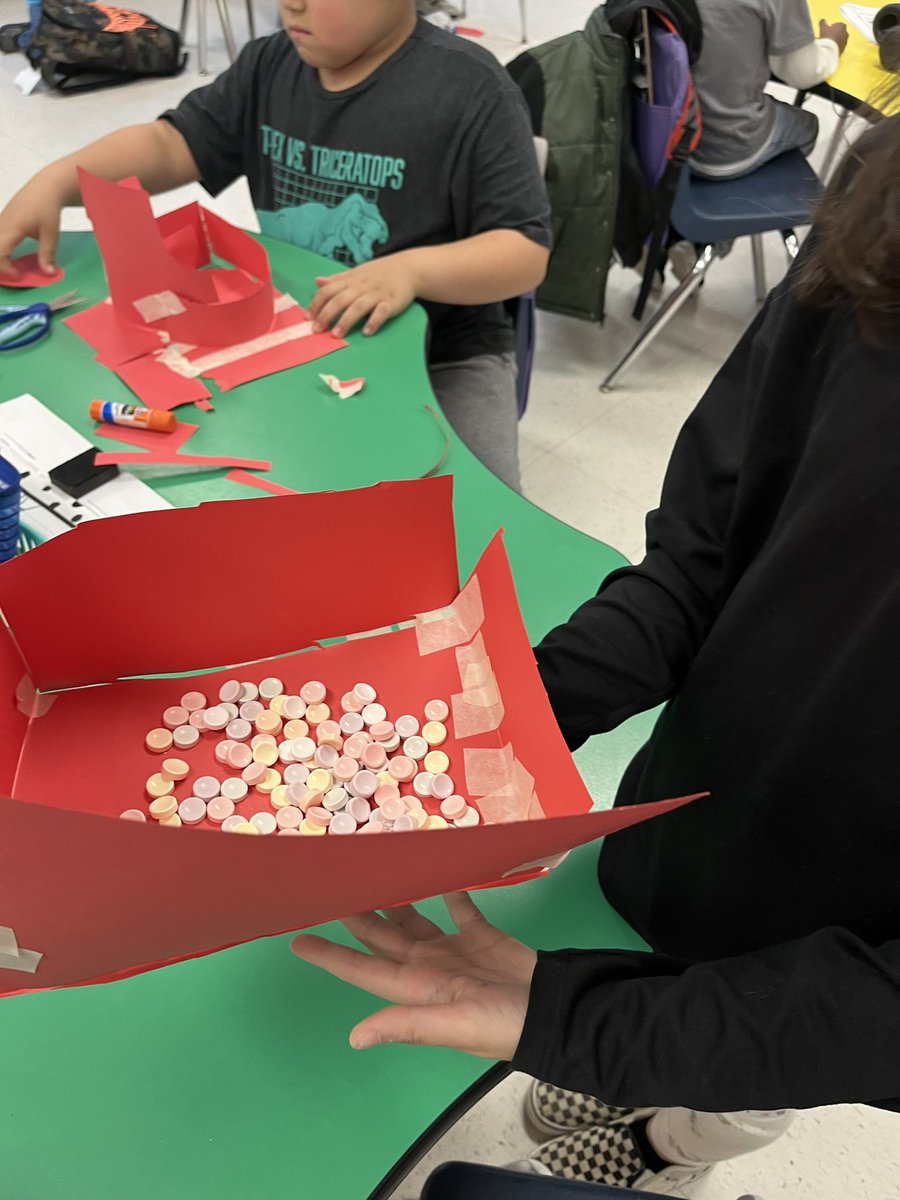 Seeing that Valentine’s Day is coming up. The student made a box to see if it can hold conversations hearts without breaking. Many of them were able to do it. Their imagination was wonderful!