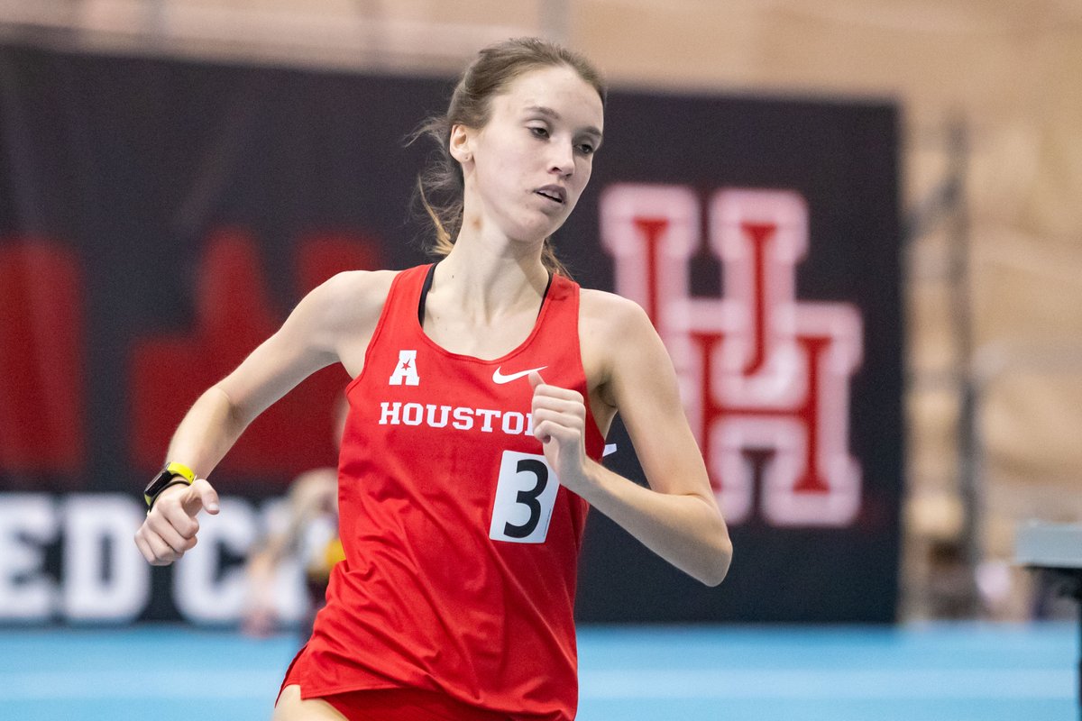 UHCougarTF's tweet photo. THIRD ALL-TIME! 3️⃣ 

Claire Meyer runs the third-fastest 3,000m all-time at UH with a personal record 9:39.65 in Arkansas! 

#HTownSpeedCity https://t.co/3KUhmAuvJi