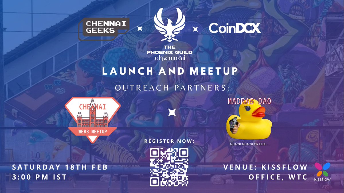 TPG_Chennai's tweet photo. Excited to announce our outreach partners for the TPG Chennai launch event! Joining us are @Web3Chennai  &amp; @MadrasDAO!!  
Register now at: https://t.co/QkhCDAdeKn 

#TPGChennai #ThePhoenixGuild #Web3Chennai #MadrasDAO https://t.co/oNGfHCdqos