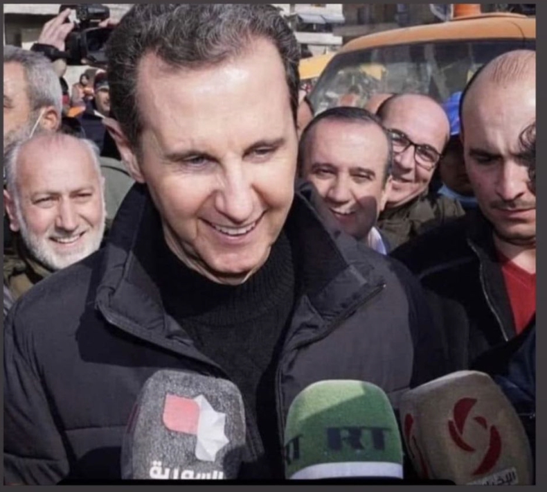 Zendetta's tweet photo. Chuckles from the throne,
Amidst a land left in shambles,
Heartless ruler's glee.

#Syria #Dictator #downwithassad https://t.co/BnyeMrRzCh