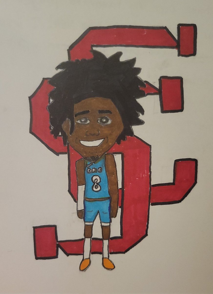 Drew my favorite player @JdubPSCEO with the Santa Clara logo in the background :) Not the best artist out there but I tried 🥲 #ThunderUp #SantaClaraBroncos