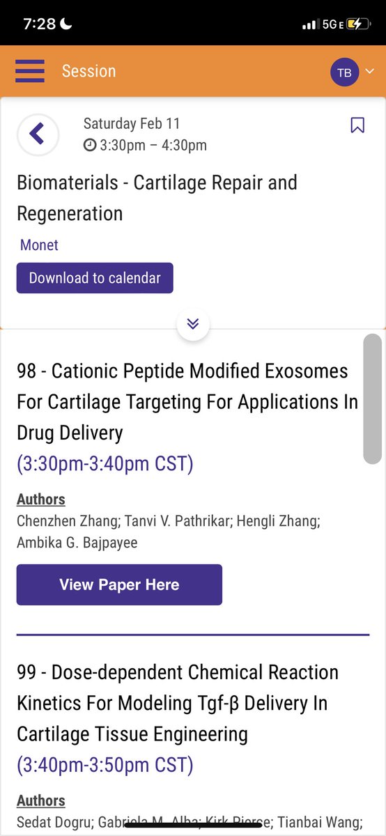 Catch @ChenzhenZhang’s Saturday (3:30PM Monet Room) talk @ORSsociety on cartilage drug delivery exosomes and @BME_Tim’s Poster #600 on cartilage-targeting peptides from 10AM-11:30AM!