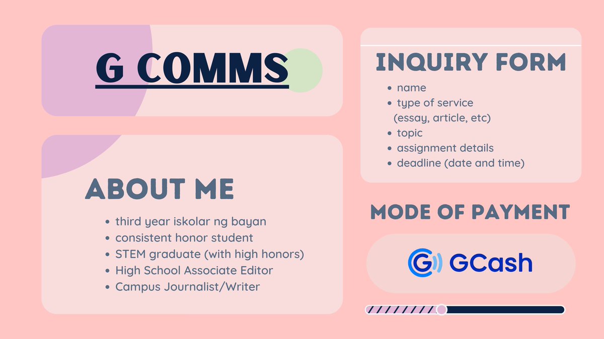 gcomms3's tweet image. Hello, #commstwt! This is G, your acad bestie ✨I offer various academic services ^____^

don't worry, I gotchu 😉

#studytwt
