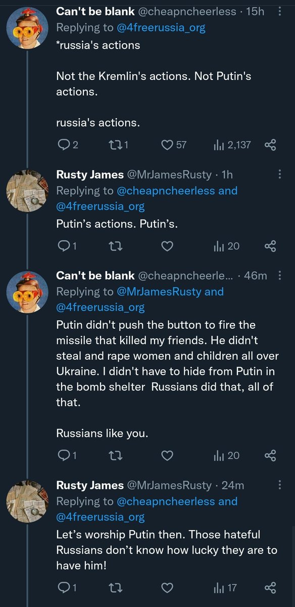 Apparently telling russians they're responsible for their own nation is all it takes to push them into a hashtag notallrussians meltdown