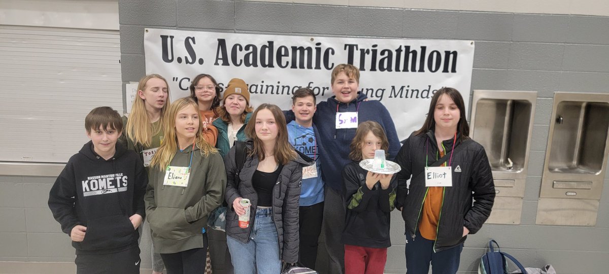 JamieSkala's tweet photo. It was a great night at our first Academic Triathlon meet in 3 years. One of our 5th/6th teams took 3rd &amp; a 7th/8th team took 2nd.  We also had a 5th/6th team and a 7th/8th team win the Mary Ann Berdan creativity award. Sam Horning also won the creativity award as an individual. https://t.co/RPYIXiPdw8