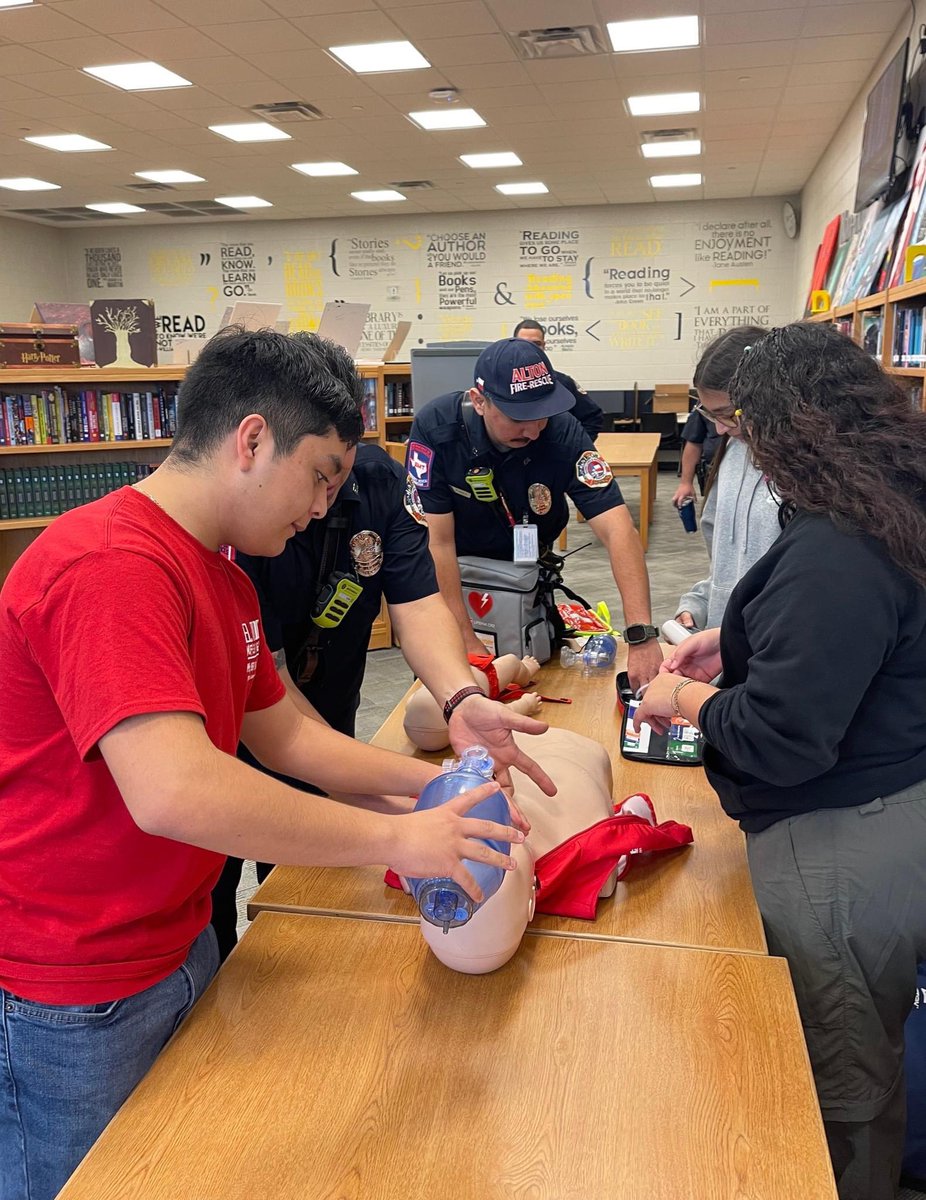 altontxpd's tweet photo. This week we continued our life skills program at Mission Collegiate High School.

A big thank you to Alton Family Clinic and our partners at the Alton Fire Department for helping us deliver this weeks lessons Self-Care Medical &amp; Wellness and First Aid &amp; CPR.

#Altonstrong https://t.co/PB0nnF5dQI