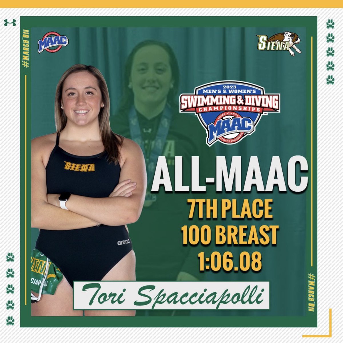 alisonspacc's tweet photo. 🏅🏅She brought home the hardware tonight folks!!! 🏅🏅
▪️We are beyond proud of Tori! 💪🏻
‼️7th place in the MAAC Conference in the 100 Breaststroke…and 4th overall top time for Siena in the 100 Breaststroke ‼️ @FredoniaHSathl1 @TheObserverNY @FredoniaCSD @ToriSpacc @LarrySpacc https://t.co/xfjlCd8RNN