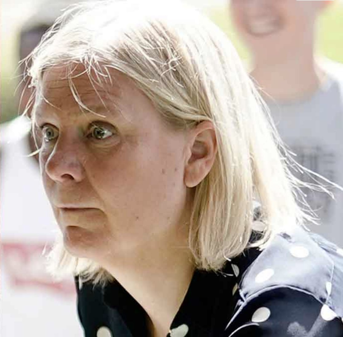 reichgbg's tweet photo. Efterlysning! Har någon sett den här kvinnan? 

Magdalena Andersson, 56 år gammal och hemmahörande i Stockholm, är försvunnen sedan skandalen i Botkyrka, när gängkriminella infiltrerade hennes parti. 

Magdalena var vid försvinnandet på ett väldigt självsäkert och arrogant humör. https://t.co/ukASSvAVSP