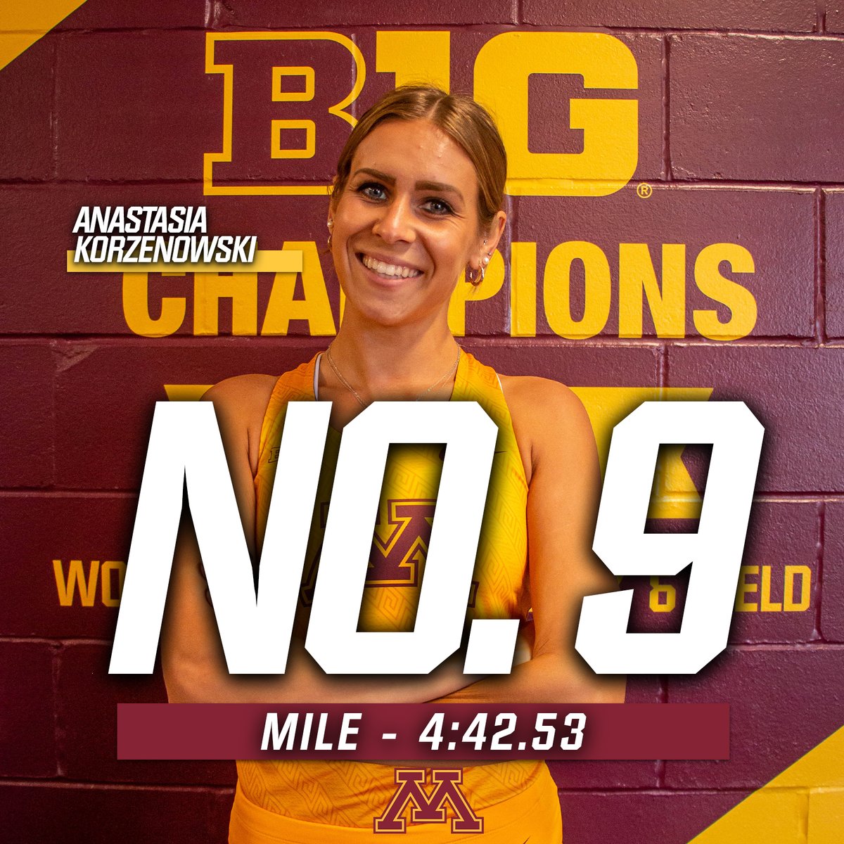 A blazing fast mile competition sees <a href="/AKorzenowsk/">Anastasia Korzenowski</a> finish in a lifetime best indoor mile time. 

Her 4:42.53 is good enough for the No. 9 time in school history! #ncaaTF