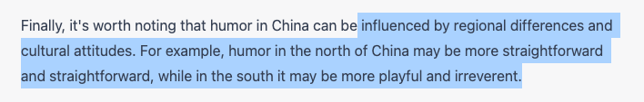 MilliChinese's tweet image. I asked ChatGPT about Chinese humor, too Smart to be true...
日本と同じように、中国のユーモアにも地域差がある。
#ChatGPT #chinesehumor #中国 #Chinese