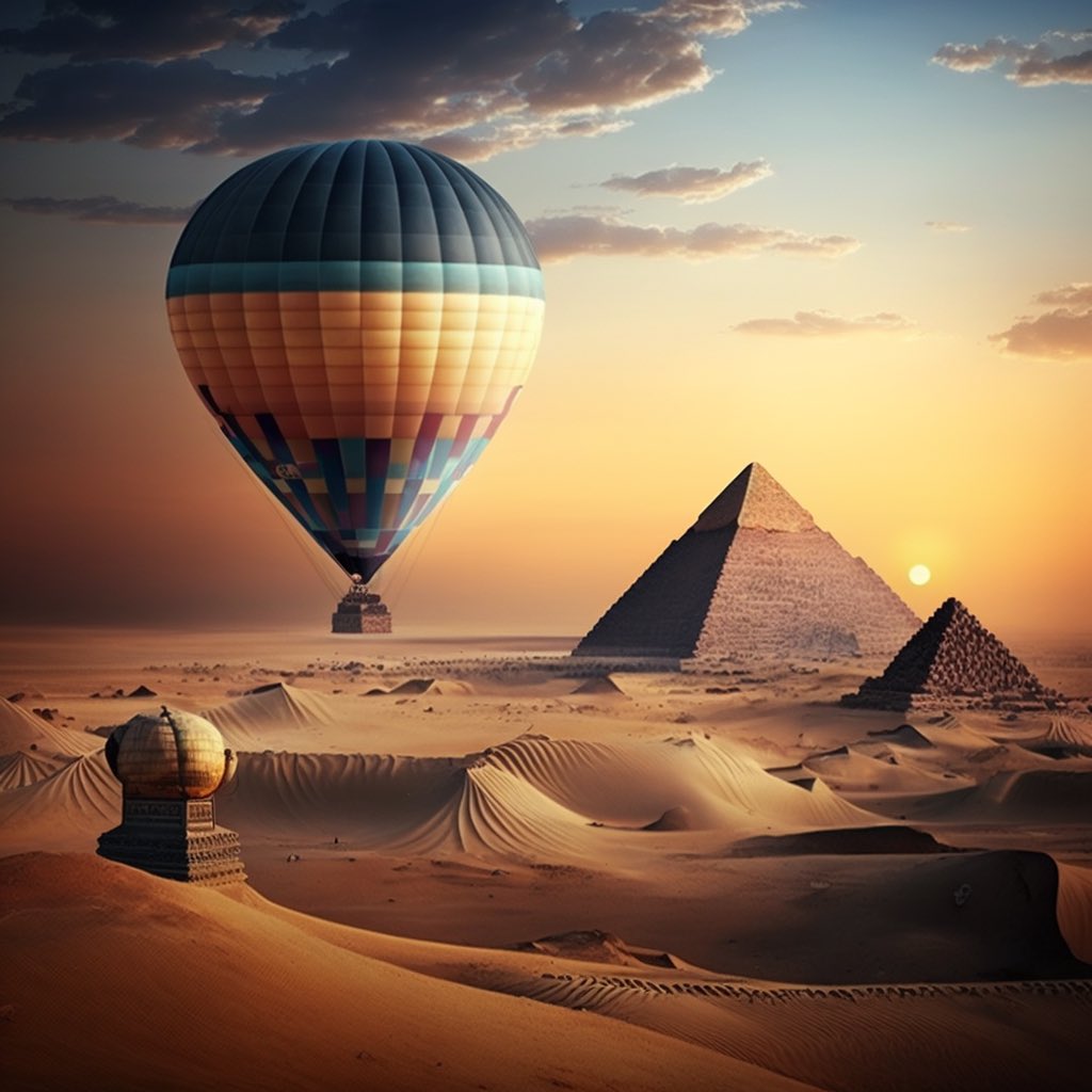 TheCCraniums's tweet image. The Celestial Craniums Creativity Challenge Prompt #41: Hot Air Balloon #celestialcraniumscc #creativitychallenge #communitybuilding #art #aiart #hotair #Egypt