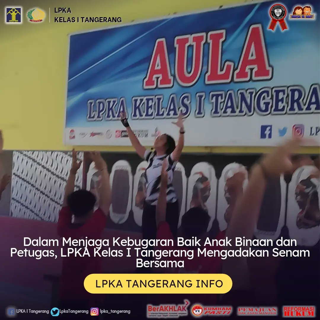 LpkaTangerang's tweet photo. Mens Sana In Corpore Sano

Tangerang Sabtu, 10/2/2023
Dalam menjaga kebugara baik Anak Binaan dan Petugas LPKA Kelas I Tangerang, hari ini LPKA Kelas I Tangerang mengadakan senam bersama dipandu oleh instruktur senam yang profesional. https://t.co/qoo95TfqWC
